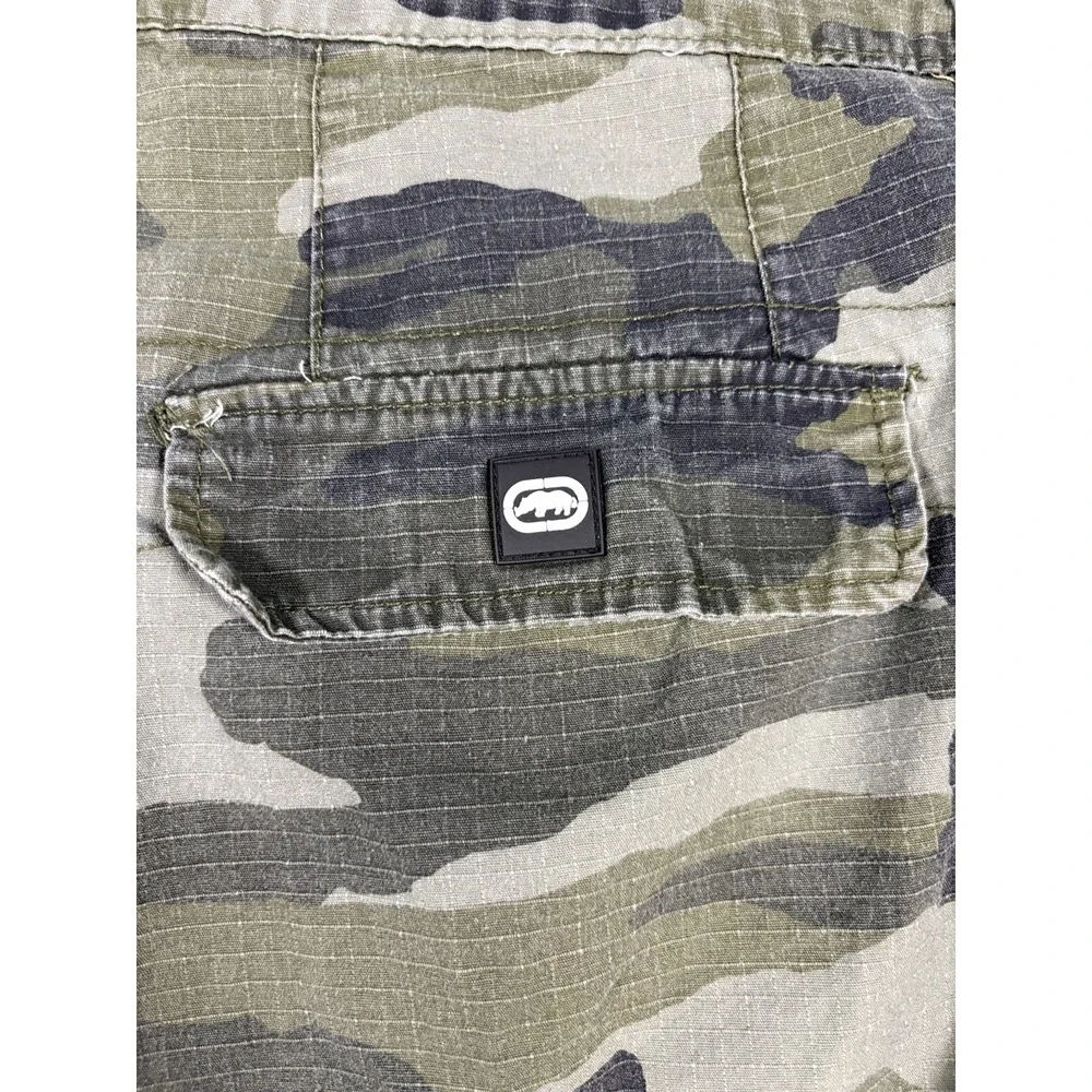 Y2K Ecko Unltd Cargo Shorts Mens 38 Green Camo Ripstop Stretch Rhino 12